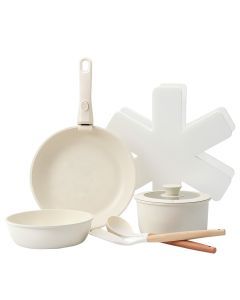 Toque 9-Piece Non Stick Cookware Set Kitchen Stackable Pots Fry Pan White