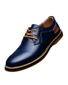 Mens Genuine Leather Brogue Oxford Dress Shoes (Blue)