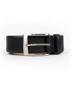 Dents Men’s Heritage Lined Matt Full-Grain Leather Belt with Satin Nickel Buckle in Black