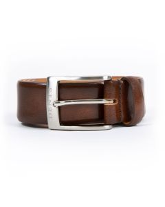 Dents Men’s Heritage Lined Gloss Full-Grain Leather Belt with Satin Nickel Buckle in Brown