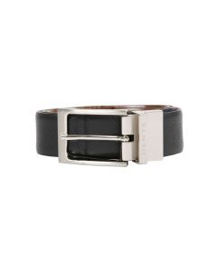 Dents Men’s Heritage Reversible Full-Grain Leather Belt with Satin Nickel Buckle in Black/Tan