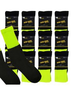 12x Pairs Yellow HI VIS SOCKS Bulk - High Visibility Fluro Safety Workwear