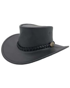 Jacaru 1003 Swagman Leather Outback Wide Brim Hat - Black