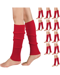 12x Red Ribbed Leg Warmers Bulk Pack - Womens Dance Costume/80s Party
