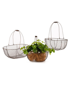 3pc Rounded Metal Basket Planter Set - Brown - 30/35/40cm