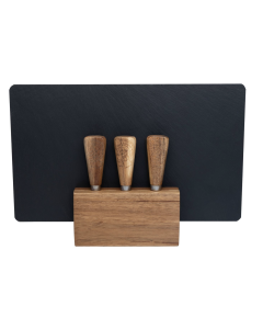 4 Piece Euroline 30cm Round Acacia Wood Cheese Board w/ Plane Knife/Cheese Knife/Fork - Brown