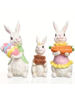 3pcs Vintage Easter Rabbit Resin Ornaments Decor