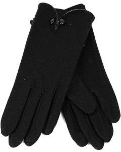 Dents Womens Soft Feel Fleece Knit Gloves w/ Button Trim - Black