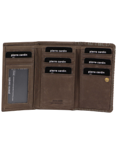 Pierre Cardin Womens Italian Leather Coin Purse ID Card Holder Wallet - Mocha