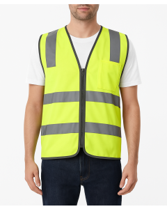 Yellow Hi Vis Zip Up Safety Vest - Reflective Tape Day/Night Workwear (One Size)