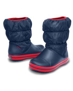 Crocs Kids Winter Puff Boots - Navy/Red (Childrens Warm Winter Shoes)