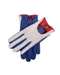 Dents Men’s Heritage Union Jack Crochet-Back Leather Driving Gloves in Red/White/Blue