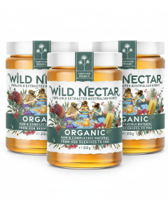 3x Wild Nectar Organic Raw Australian Honey Bulk Pack - 350g Glass Jar & 100% Cold Extracted