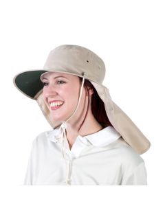Uveto Tammin Hat with Front Broad Brim and Close-Fitting Neck Flap (Stone Colour)