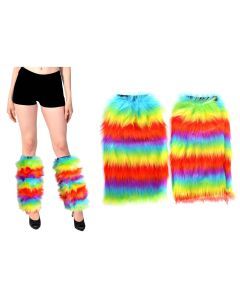 Fluffy Rainbow Leg Warmers for Gay Pride/LBGTQ+ Party