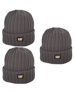 3x Caterpillar Rib Watch Beanie Hat Bulk Pack - Graphite (Warm Winter Knit Cap)