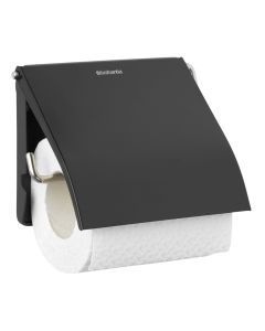 Brabantia Wall Mounted Toilet Roll Holder - Matte Black (Bathroom Paper Storage w/ No Damage)