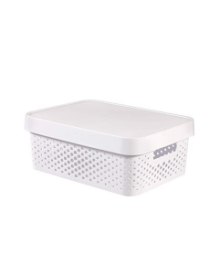 16x 11L Premium Plastic Storage Basket Container Box w/ Lid Dot Pattern (36*27*14cm) - Bulk Pack