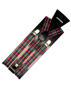 Mens Tartan Slim Suspenders - Strong Adjustable Clip On Braces for Weddings/Formals