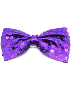Purple Glitter Sequin Small Bow Tie - Shiny Fancy Dress Costume Party