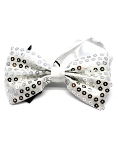 Silver Glitter Sequin Small Bow Tie - Shiny Fancy Dress Costume Party