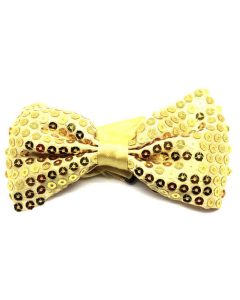 Yellow Glitter Sequin Small Bow Tie - Shiny Fancy Dress Costume Party