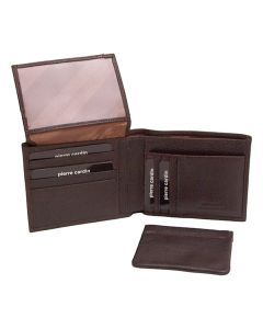 Pierre Cardin Mens Genuine Italian Leather Wallet - Brown (Removable Coin Purse)