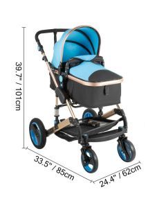 Luxurious Baby Stroller 3 in 1 Portable Travel Reclining Baby Carriage Folding Pram for Newborn Baby Bassinet Pushchair