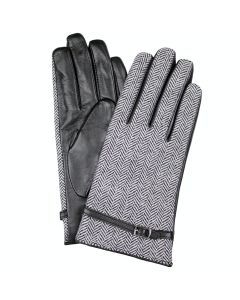 Dents Womens Leather & Wool Tweed Gloves with Strap Detailing - Black/Tweed