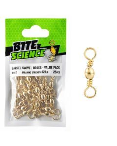 25 Pack of Size 1 Bite Science Brass Barrel Fishing Swivels - 121lb