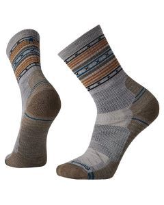 SmartWool Hike Light Cushion Spiked Stripe Crew Socks in Light Gray - Large