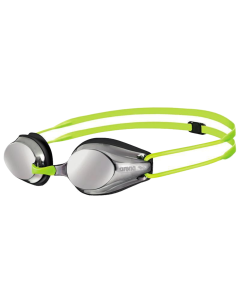 Arena Racing Tracks Junior Mirror Swimming Goggles - Silver/Black/Fluro Yellow