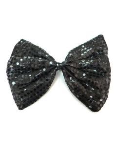 Black Large Sequin Polka Dots Bow Tie - Fancy Dress Costume Party