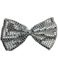 White/Silver Large Sequin Polka Dots Bow Tie - Fancy Dress Costume Party