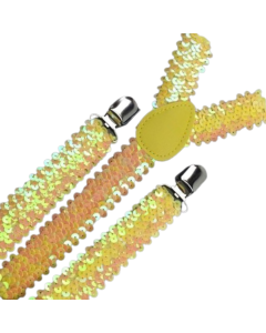 Yellow Sequin Suspenders - Unisex Adjustable Clip On Elastic Y-Back Braces