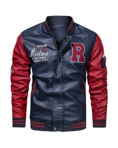 Men's PU Leather Moto Jacket (Blue)