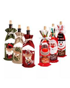 Merry Christmas Wine Bottle Cover - Festive Xmas Flannel Decoration