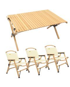 3 Chairs & 1 Table Set Bamboo Camping Folding Portable Outdoor Picnic Travel BBQ