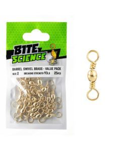 25 Pack of Size 2 Bite Science Brass Barrel Fishing Swivels - 93lb