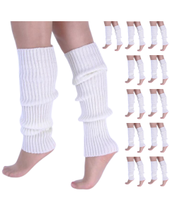 12x White Ribbed Leg Warmers Bulk Pack - Womens Dance Costume/80s Party