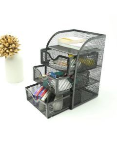 4 Tier Mesh Desk Organizer with 3 Drawers - Efficient Desk Organization