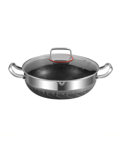 30cm Stainless Steel Non-Stick Frying Pan with Glass Lid Silver
