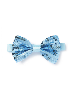 Light Blue Glitter Sequin Small Bow Tie - Shiny Fancy Dress Costume Party