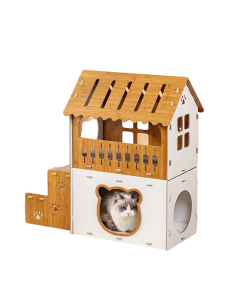 Villa-Style Cat Scratcher Cardboard House - Plaid Pattern