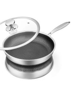 28cm Stainless Steel Honeycomb Nonstick Frying Pan with Lid Silver