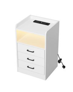 Levede Bedside Table Nightstand USB Charger Outlet RGB LED 3 Drawers White