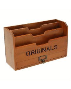 Vintage Wooden Letter Rack - Wall Mounted Office Organizer with Adjustable Grid Storage