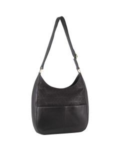 Pierre Cardin Womens Italian Leather Perforated Crossbody Travel Bag - Black