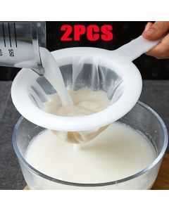 2-Piece Fine Mesh Kitchen Strainer Set - White (Food Sifter for Soy Milk/Flour/Grains/Juice)