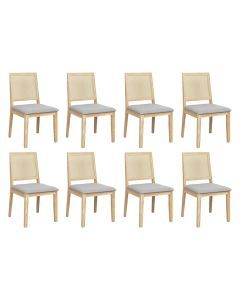Levede 8x Cane Dining Chairs Solid Wood Rattan Armless Seat Upholstered Linen